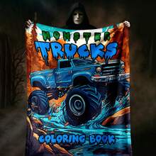 1PC 3D Monster Jam Monster Truck Cartoon Blanket, Edgy Gift For Motorsports Fans, Themed Man Cave Decor, Retro Sci-Fi Party Accent & Race Day Souvenir,Soft Throw Blanket For Home Bedroom Bed Sofa Picnic Travel Office Cover Blanket - nhiều màu 2 - Xem 5