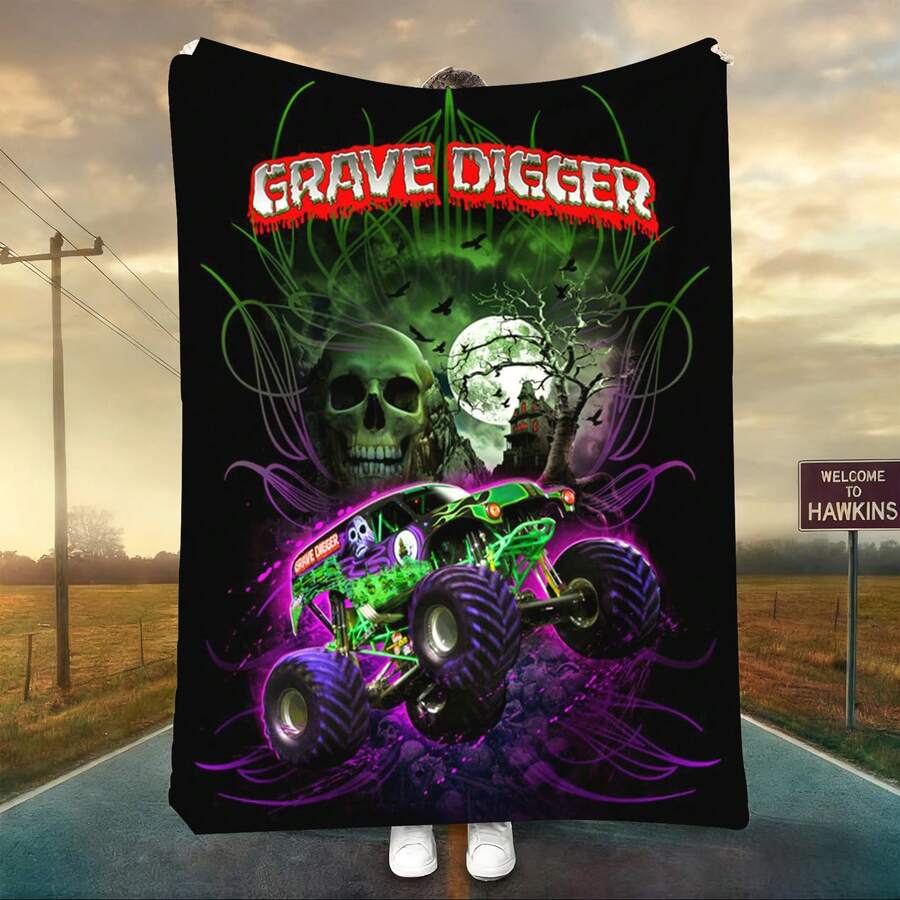 1PC 3D Monster Jam Monster Truck Cartoon Blanket, Edgy Gift For Motorsports Fans, Themed Man Cave Decor, Retro Sci-Fi Party Accent & Race Day Souvenir,Soft Throw Blanket For Home Bedroom Bed Sofa Picnic Travel Office Cover Blanket - Multicolour 29 - View 1