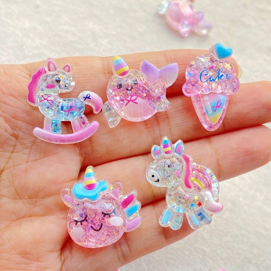 5/10/20pcs Vibrant Animal Themed, Colorful Unicorn Resin Charm Accessories - Ideal Gifts For Christmas, Valentine's Day, New Year - Unicorn - View 1