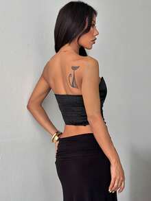 1pc Solid-Color Knit Tube Top, Suitable For Dates, Parties, Holidays, Birthdays, Back-To-School Events, Single Parties, Summer - Black - View 5