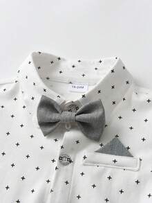 BOARNSEORL 3pcs Baby Boys Gentleman Outfit Set - Long Sleeve Shirt With Bow Tie, Suspender Pants, And Hat, Fashionable And Dapper For Birthday Party, Choir, 1st Birthday, Wedding, Ring Bearer - Light Grey - View 8