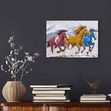 1pc Modern Horse Wall Art - Horses Framed Painting, Wooden Wrapped Canvas, Vibrant Contemporary Equestrian Picture, Ready-To-Hang, Bedroom, Office Decor - & Halloween &, 2D Flat - 1 - View 3