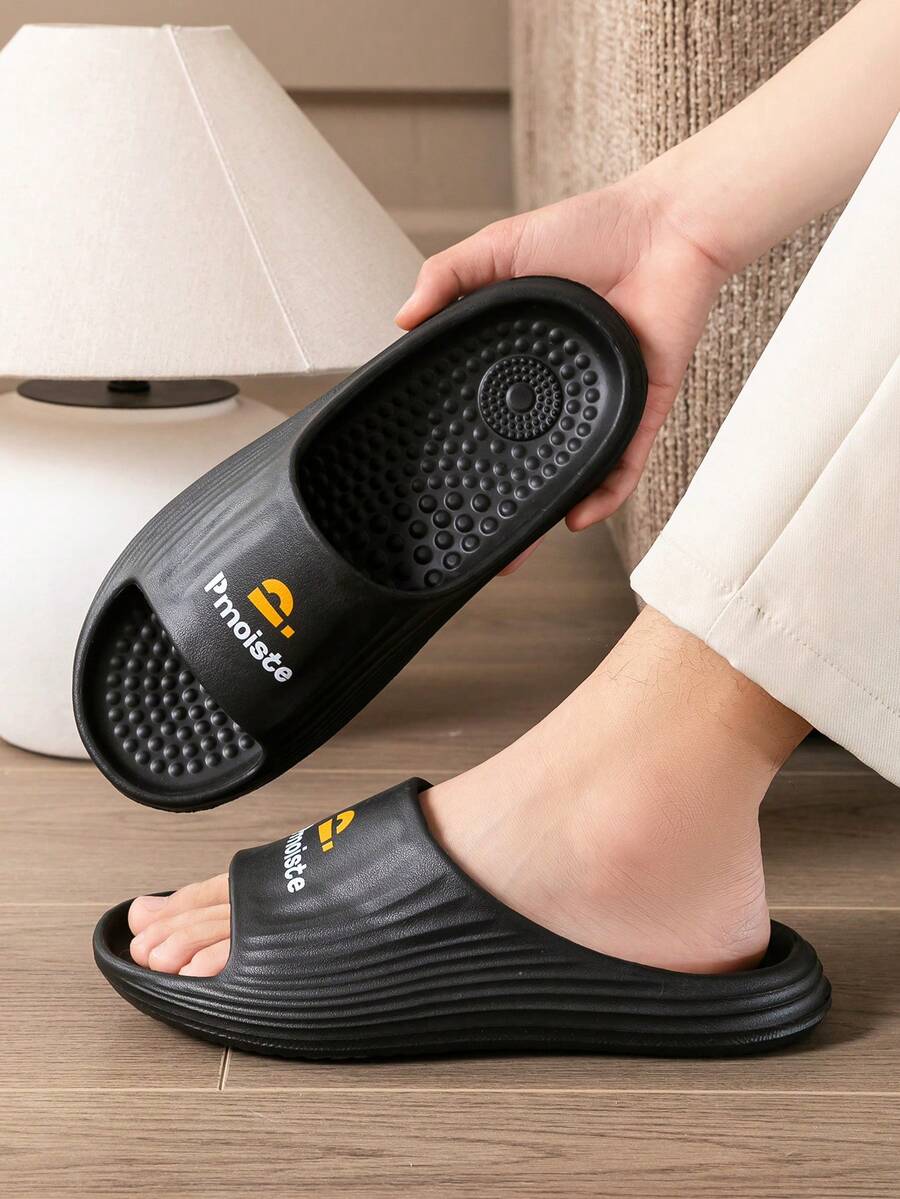 Slides For Women Massage Stripe Shower Slippers Soft Lightweight Shower Shoes Thick Sole Open Toe Slides Sandals - Black - View 1