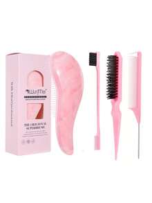 Bộ lược tạo kiểu tóc 4 món WanMei, bộ lược gỡ rối, lược chống tĩnh điện, lược chải viền tóc, lược đuôi chuột, bộ dụng cụ tạo kiểu tóc cho mọi loại tóc, bộ chăm sóc tóc màu hồng cẩm thạch. - Nhiều màu - Xem 1