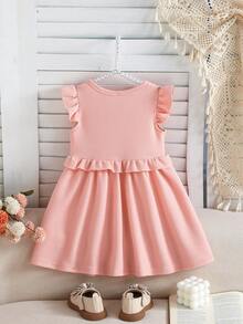 Toddler Girls' Elegant Ruffle Trim Sweet Casual Dress - Pink - View 2