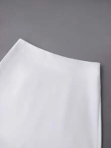 Dila Polly 新款春夏女士真丝缎面A字中长裙，蕾丝拼接，优雅流畅 - 白色 - 查看 7