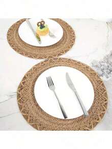 Linen Woven Placemats Kitchen Decorative Round Table Mats For Holiday Parties, Birthday Parties, Rustic Outdoor Table Decorative Mats Bohemian Style Placemats Suitable For All Seasons 1/4/6/12 Pieces (Outer Edge Pattern)-ASDQF - Maroon 1PCS - View 11