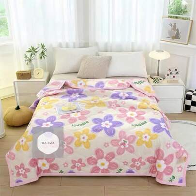 1 Pieza 200*230cm Colcha De  otoño e invierno Multicolor Con Impresión Reactiva, Lavado De Arena Y Bordado De Moda, Colcha De Verano Delgada Adecuada Para El Hogar, La Sala De Estar, El Automóvil Y Uso Al Aire Libre