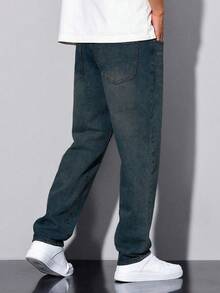 Shendy Vendy Men's Slim Pants, Fashion Stretch Skinny Denim Pants, Classic Men's Jeans With Pocket - 深色水洗藍 - 查看 3