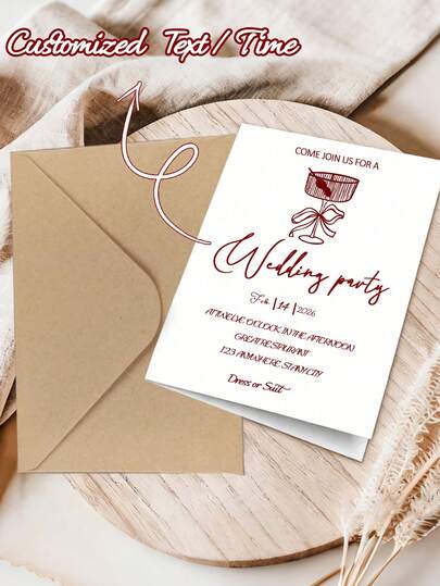 Personalized Wedding Invitation Card Gifts, Galentine'S Brunch Invitation, Girls Valentine'S Day Party, Customizable Font And Color Envelope+Letter 1 Set For Him, Customized Cover And Greeting Card Interior. Sophisticated Champagne Brunch Invite, Editable Canva Template. Customizable Fonts And Colors.