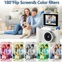 8倍数码变焦数码相机，适合Vlog拍摄，2.4英寸IPS屏幕，可充电，专业摄影相机，适合青少年使用，支持SD卡读卡器和OTG功能，4800万像素，是摄影、摄像和网络摄像头使用的理想之选，是世界杯、情人节、新年、开斋节、生日、派对的完美礼物 - 彩色 - 查看 9