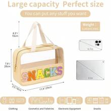 Chenille Letter Patch Makeup Bag, Preppy PVCNylon Makeup Bag With Handle And Zipper, Waterproof Large Clear Travel Toiletry Bag Storage Bag Women - Beige-sNACKS - View 2