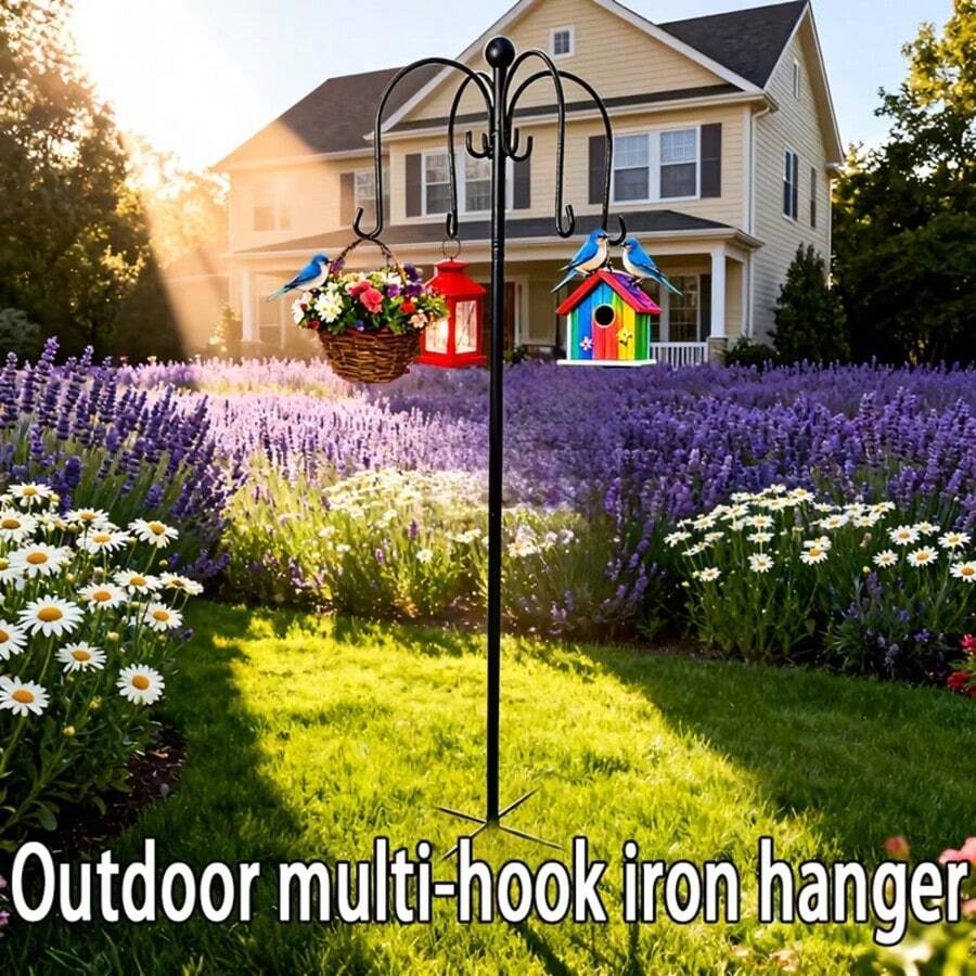 88-Inch Shepherd's Hook, 19-Tube Multi-Hook, 5 Ground Spikes, Bird Feeder, Suitable For Hanging Flower Baskets, Birdcages, Lamps, Etc. In Gardens, Yards, And Hallways - 牧羊鉤 - 查看 1