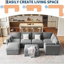 Sofá seccional modular sobredimensionado, sofá seccional de 7 plazas, sofá en forma de U de 138" con otomano móvil, sofá modular convertible para apartamento y oficina de sala de estar, Chenilla Gris - Gris - Ver 6