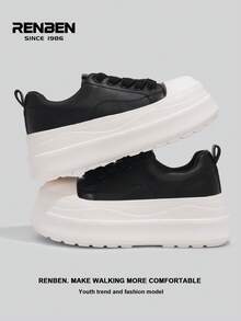 RENBEN 2026 Spring New Arrival Thick Sole Vulcanized Shoes For Women, Versatile Lightweight Increase Height Student Casual White Sneakers - Black - View 2