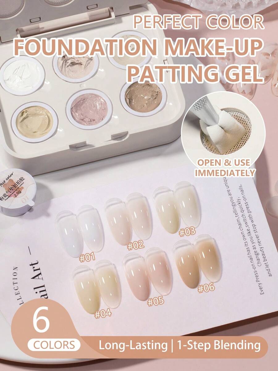 Pat Pat Gel Nail Polish 6 Colors, Dip Dye Gradient Nail Art Tools, Flower Painting Striped Nail Art, UV/LED Cured No Wipe Manicure Set, Recommended For Home And Salon, Perfect Colors - 彩色 - 查看 1