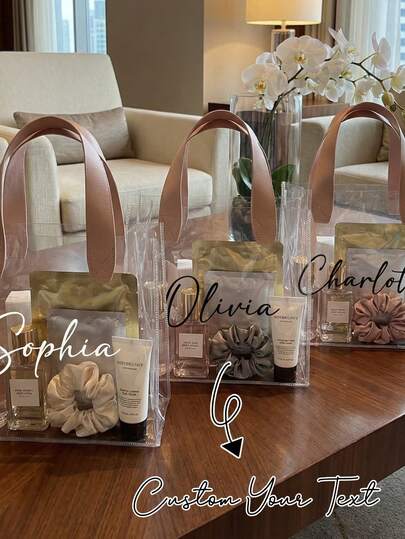 Personlig tjock transparent PVC-presentpåse (med handtag) - återanvändbar, lämplig för bröllopsfester, möhippa, bröllopspresenter och shopping, tillämplig för bröllop, födelsedagar, förlovningar, jubileumsfester, banketter, tebjudningar, bröllopshantverk och modeaccessoarer (exklusive hårspännen), sovrumsdekor, födelsedagsbröllopsfotograferingsrekvisita, födelsedagsfestgåvor, matchande presentpåsar, transparenta tygkassar