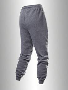 Pantalones deportivos para hombre para todas las estaciones, con cordón ajustable, bolsillos laterales y diseño de logotipo de parche, adecuados para gimnasio y correr - Gris Oscuro - Ver 4