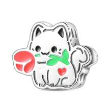 1件925纯银DIY吊坠：银杏叶柿子、松鼠抱着坚果、刺猬采蘑菇、猫咪捧着玫瑰、猫咪送礼物、树懒、可爱刺猬、奇幻蜗牛蘑菇、猫头鹰母子吊坠，适合DIY创意手链，送给爱人、朋友和闺蜜的礼物 - 彩色 - 查看 16