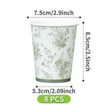 8pcs Green Porcelain Floral Disposable Plate, Napkin, Cup Set, One-Time Party Supplies Suitable For Birthday, Wedding, Theme Party, Family Picnic - Multicolor - View 7