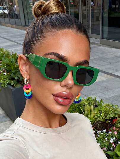 1 Pair Unisex Green Polygon Fashion Glasses, Thick Temples Design, Suitable For Street Style, Music Festivals, Tropical Beach Vacations, Back To School, Carnival Aesthetic Parties Fashion Accessory