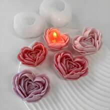 Heart & Flower Shaped Mold, Rose Scented DIY Handmade Soap, Resin, Plaster, Candle Silicone Mold - White - View 1