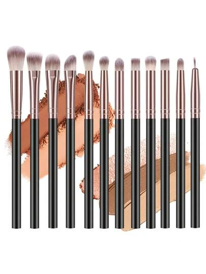 开斋节特惠：12支柔软化妆刷套装，包含鼻影刷、眼影刷、眉刷、唇刷和细节刷——非常适合初学者。超柔软亲肤刷毛，温和不刺激眼周肌肤，抓粉力极佳，均匀上妆，打造无瑕自然妆效。