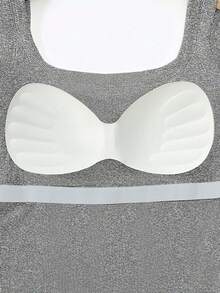 1pc Linen Gray U-Back Removable Padded Fitted Casual Camisole Top, Workout - Grey - View 5