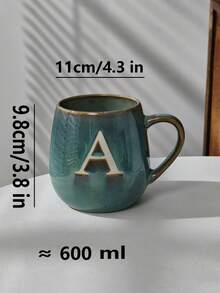 1pc Large Ceramic Letter Handle Coffee Mug, 600ml, Retro Ombre High-Quality Personalized Letter Mug, Handmade Ceramic Tea Cup, Suitable For Home, Office, Afternoon Tea, Gatherings And Cafes, Microwave , Reusable - Multicolor - View 4