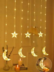 1 Guirnalda de 82 luces LED con estrellas y lunas, de 2m/6.56ft, alimentadas por batería, decoración interior del hogar, luces de hadas, adecuadas para bodas, fiestas, vacaciones, dormitorio, habitación, decoración de pared, se puede usar como lámpara de luna - Amarillo - Ver 13