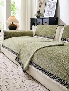 1pc All-Season Luxury Chenille Sofa Cushion Cover, Modern Minimalist Fashion Dust-Proof Anti-Slip Sofa Seat Pad, Washable, Suitable For Bedroom, Office, Living Room Combination, L-Shaped And 1/2/3/4-Seat Sofa - Green - View 6