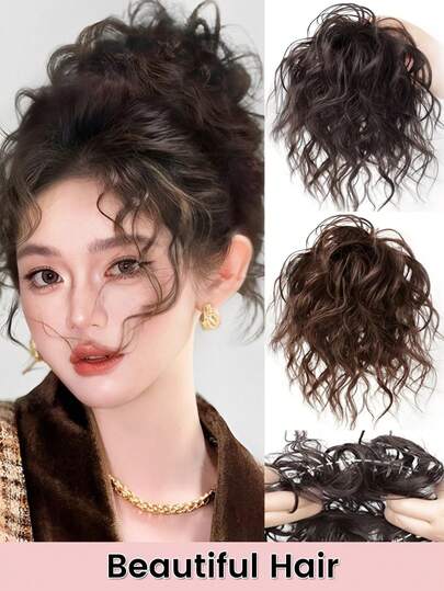 Synthetic Curly Hair Bun Extensions Wig Wavy Curly Chignon Hair Bun With Rubber Band Fluffy Hairpiece For Women Daily Party Use