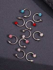 10pcs/Set Unique Sweet & Punk Design Stainless Steel Lip Rings, Versatile For Daily Wear, Festivals & Parties - Multicolor - View 4