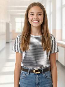 1条儿童新款星形扣腰带，高品质PU腰带，适用于牛仔裤、连衣裙、学生腰带 - 黑色 - 查看 3