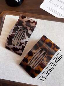 2pcs/1pc Women 4.40in/11.2cm Brown & Gray Leopard Print Flat Alligator Clip Hair Claws, Fashionable, Elegant, Minimalist, Solid Color Hair Accessories Suitable For Daily, Casual, Party, Commute, Beach, Vacation, Ponytail, Bun, Washing Face, Makeup, Outfit Matching, Hair Slide, Hair Barrettes, Head Accessories, Hairpin,Summer,Holiday,Travel - Multicolor - View 3