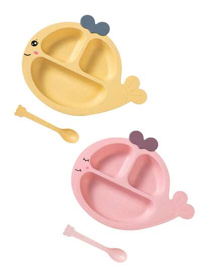 Dolphin Divided Plate, Cartoon Cute Sectioned Dinnerware, Anti-Slip PP