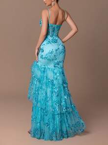 Faeriesty 这款优雅的美人鱼晚礼服饰有珍珠、亮片和花卉刺绣，后背拉链设计，高开衩剪裁，适合正式场合——非常适合婚礼招待会、黑领结晚宴、红毯活动、慈善晚会和颁奖典礼。 - 青碧色 - 查看 1