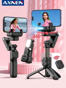AXNEN AI Smart Handheld Gimbal Stabilizer - Auto Face Tracking, Foldable 360° Rotating Selfie Stick & Tripod With Multi-Color Temperature Fill Light, Bluetooth Detachable Remote - Compatible With Android & IOS, Perfect For Live Streaming, Meetings, Selfies, Photography & Video Recording - Multicolor - View 2