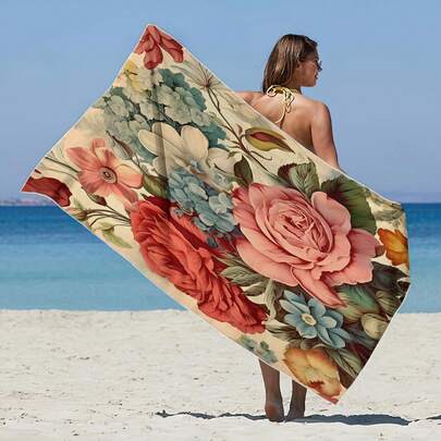 1 khăn tắm biển in họa tiết hoa, khăn tắm đồ bơi, khăn sợi microfiber mềm mại và thấm hút tốt, thích hợp cho phòng tắm, bơi lội, tập thể dục, yoga, nhẹ và dễ mang theo, chống gió/nắng/cát, tuyệt vời cho du lịch mùa hè, kỳ nghỉ, trang trí phòng tắm.