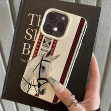 1 pieza Funda de teléfono con patrón elegante de caballo blanco de material TPU, compatible con iPhone 17 Pro Max/17/16 Pro Max/15/13/12/11, S20 FE/A15/S24/A55, compatible con Redmi Note 11/Note 12/Note 13 Pro, cubierta protectora suave antideslizante de cobertura completa - Blanco - Ver 2
