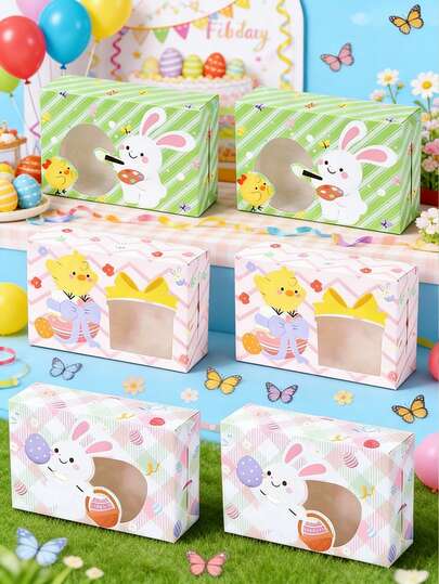 6 piezas Cajas de regalo de Pascua con ventana, cajas de papel con ventana para cupcakes de Pascua, diseño de conejito de Pascua y huevo, embalaje de regalo de fiesta de Pascua, cajas de galletas de conejito de Pascua, cajas de embalaje para hornear, cajas para postres, cajas para pasteles, cajas para dulces, cajas para golosinas, contenedores para alimentos, suministros de embalaje para regalos de fiesta de Pascua, suministros para fiestas de Pascua, decoraciones de Pascua, decoración del hogar, decoración de cocina y comedor, suministros para hornear, decoraciones de fiesta de Pascua feliz, regalos de Pascua, cajas de recuerdos de fiesta de Pascua