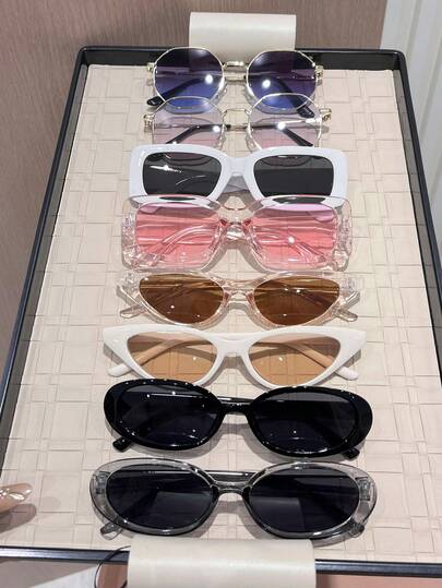 8 piezas Gafas de moda retro con marco geométrico Y2K para mujeres, adecuadas para la vida diaria, fiestas en la playa, fotografía callejera, accesorio ideal para vacaciones de verano en la playa, actividades al aire viajes