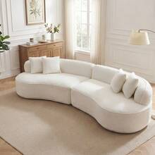 Modern Curved Sectional Sofa Cloud Modular Couch Boneless Couch Cream Boucle Upholstery, 114" L X 36.6" W X 27.9" H, No Assembly Required Contemporary Living Room Furniture | No-Assembly, Curved Boneless Sofa - 白色 - 查看 2