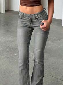 Vintage Style High Waist Button Fly Skinny Washed Slimming Casual Jeans For Women, Versatile - Light Grey - View 4