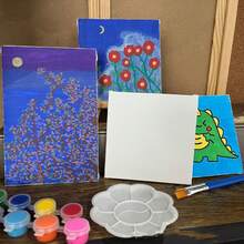 15*15cm Caballete de madera en miniatura con marco de pintura al óleo, lienzo, set de pintura, incluye caballete, lienzo, pinturas, pinceles - Kit de pintura DIY en miniatura para niños - Multicolor - Ver 4