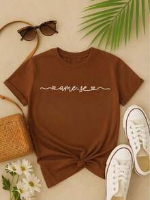 Kit 3 Camisetas Femininas Estampa Coração - Frases Positivas – 100%¨Algodão, Casual, Confortáveis - Multicolorido - Visão 4