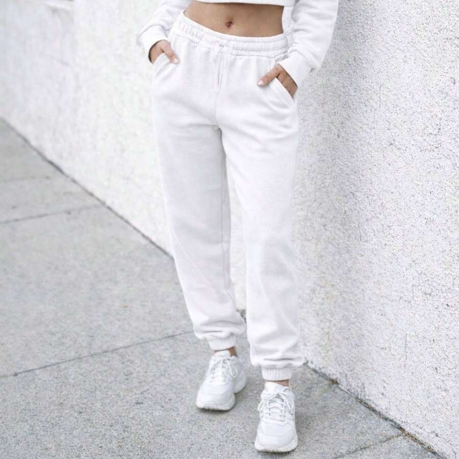 Women's Comfortable Jogger Sweatpants For Winter, Plain - 白色 - 查看 1