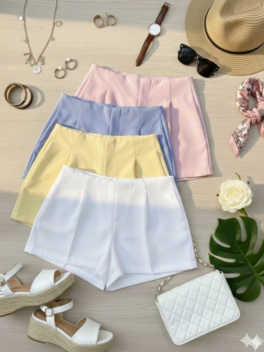 "Set Of 4 Tailored Shorts: The Secret To Chic Summer 2026" - Trắng, xanh nhạt, vàng nhạt và hồng nhạt - Xem 1