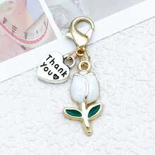1 chiếc móc khóa hình trái tim bằng hợp kim tráng men, chữ cái, hoa tulip và tôm hùm, thích hợp làm quà tặng cho bạn bè. - Một cỡ - Xem 15