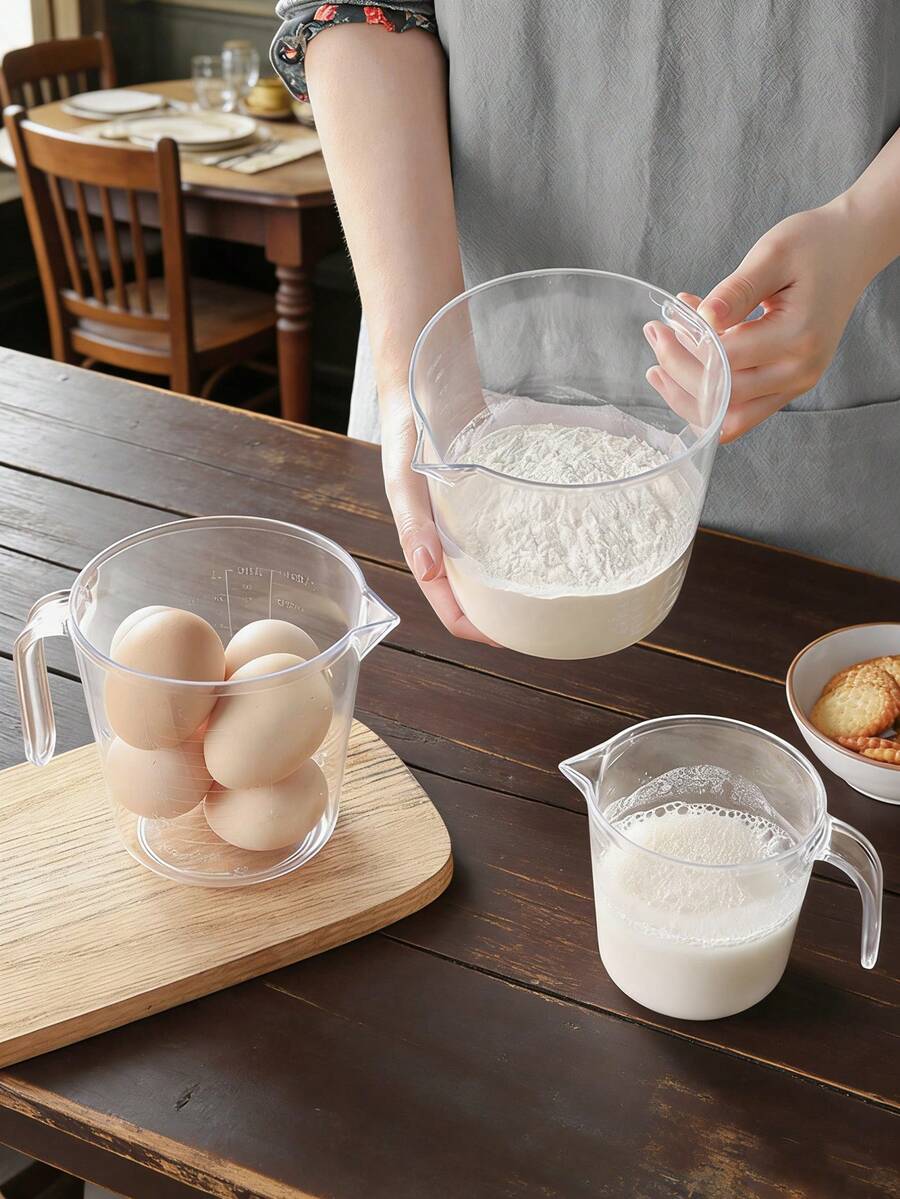 1pc Home Kitchen Mixing Cup Milk Cup Home Measuring Cup Kitchen Baking With Scale Cup Thickened PS Material Mixing Bowl 300ML/600ML/100mL Multi Specification Noodle Making Small Tool Suitable For Multi Functional Mixing Bowl In Restaurant Kitchen - Transparent - View 1